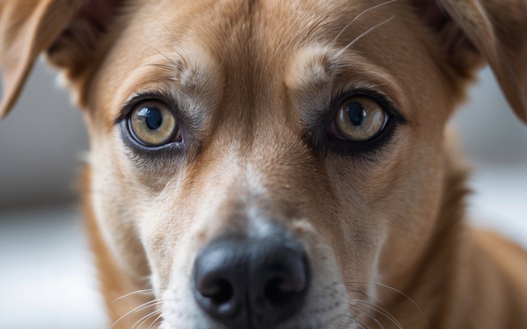 Dog with sad look in eyes