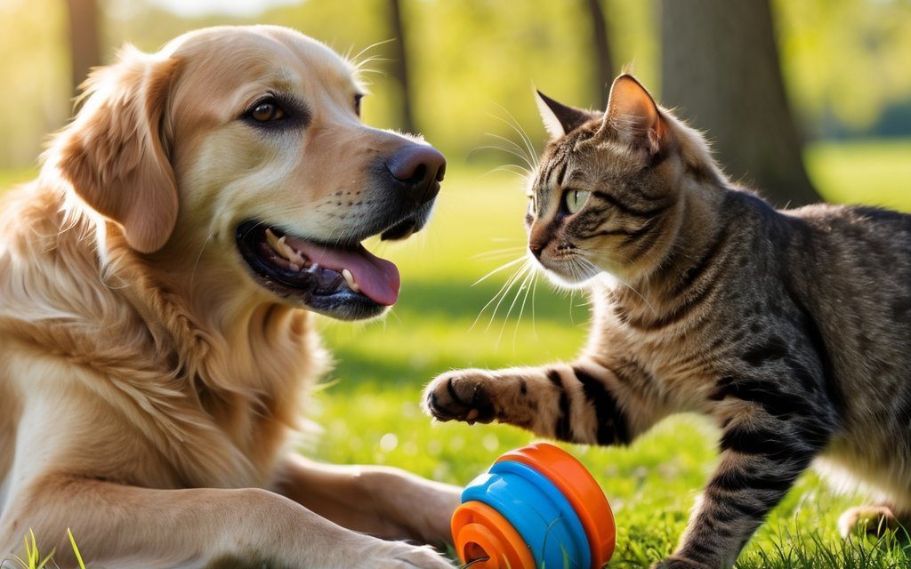 dog and cat playing together