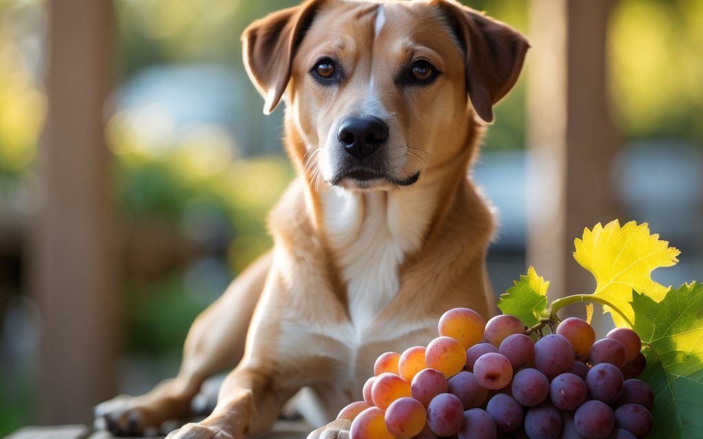 dog with grapes
