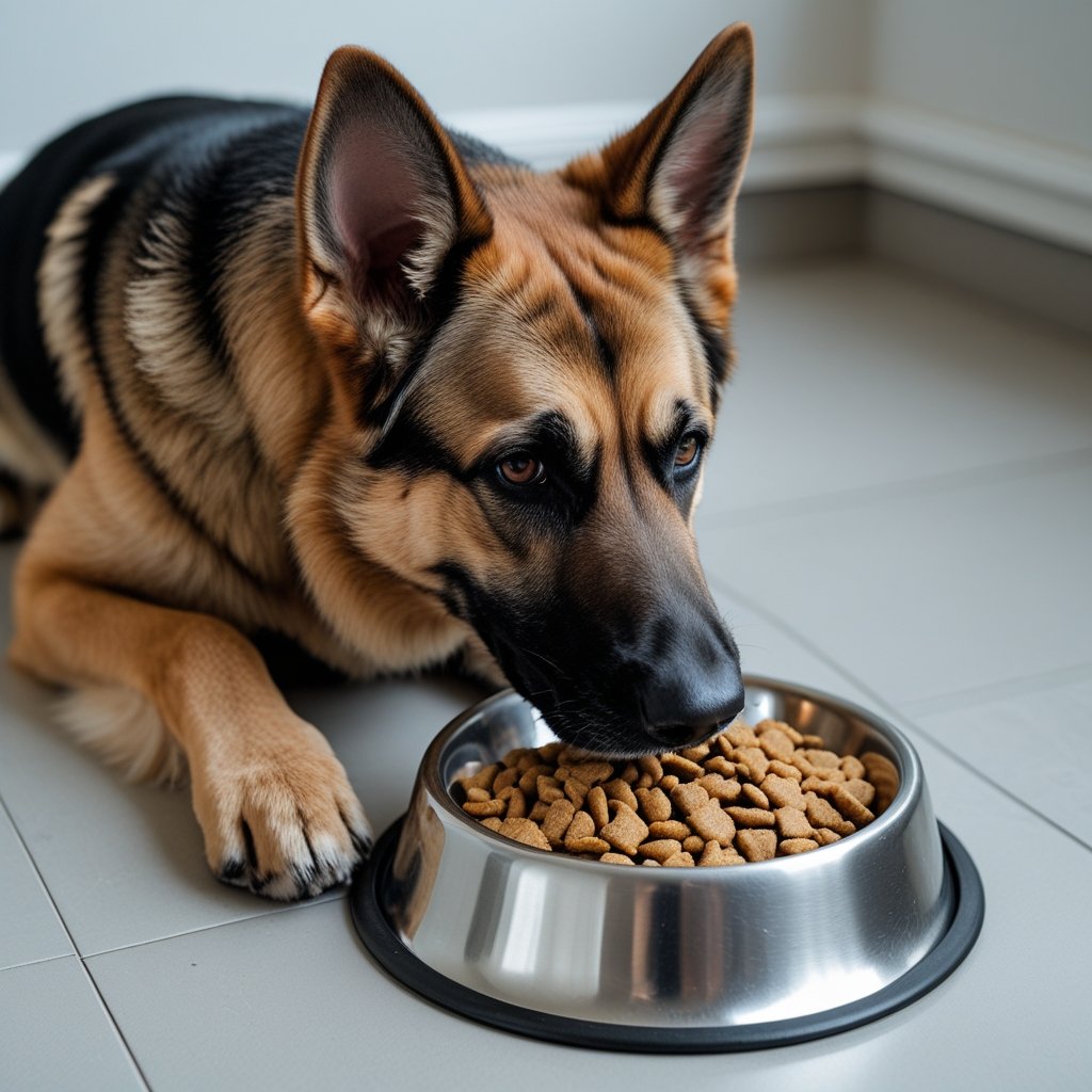 GSD eating kibble