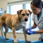 dog with bloat receiving treatment from a vet