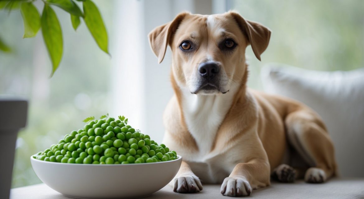 dog with bowl of peas