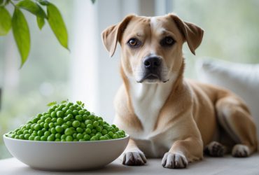 dog with bowl of peas