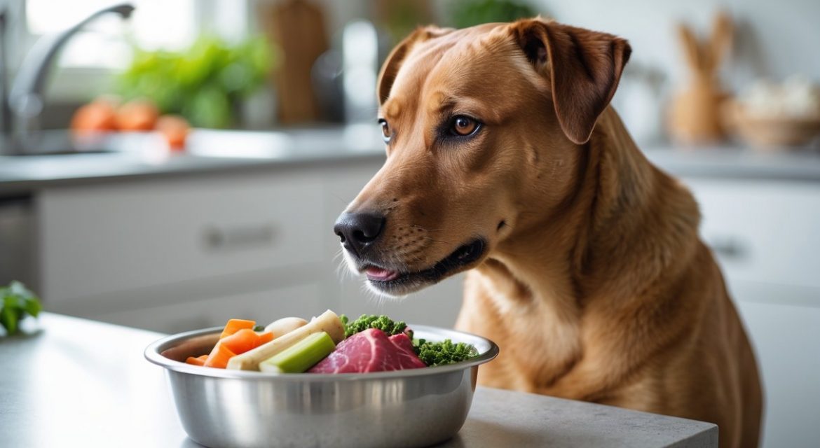 dog eating raw food