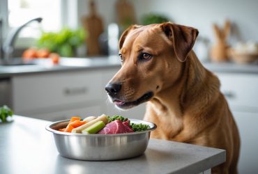 dog eating raw food