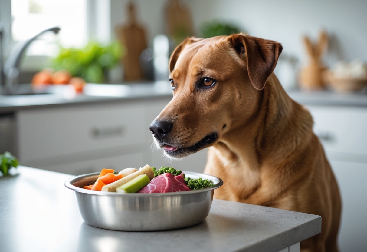 dog eating raw food