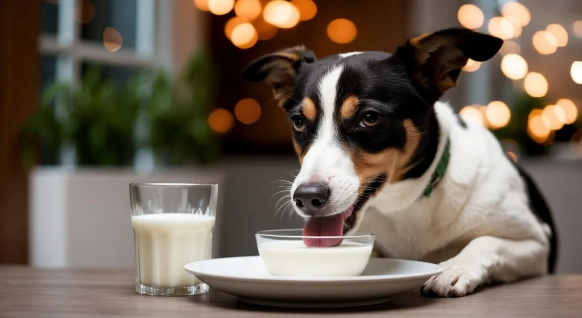 dog lapping up goats milk