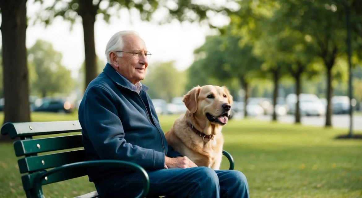 old dog with owner
